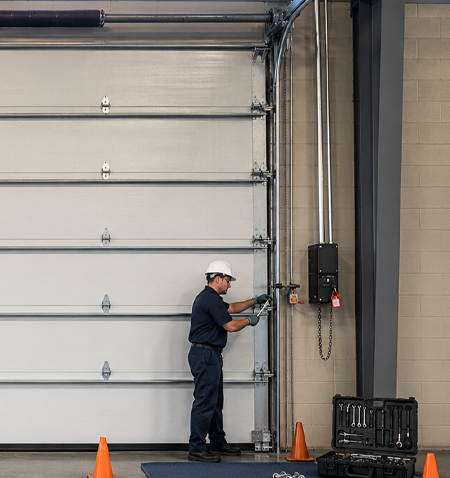 repairing a heavy-duty commercial warehouse garage door
