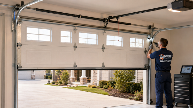 Carmel Garage Door Pro technician inspecting