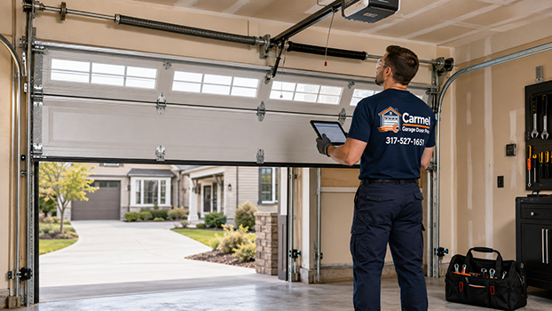 Carmel Garage Door Pro technician inspecting