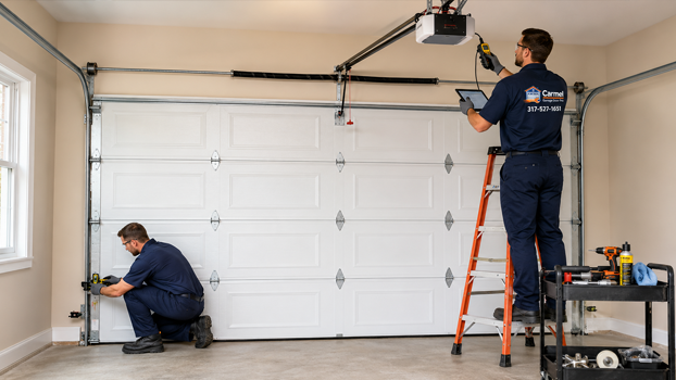 Carmel Garage Door Pro technician inspecting