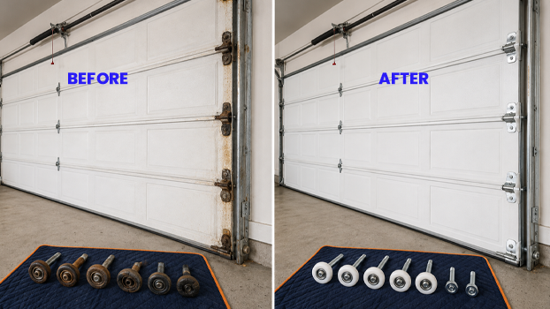 Carmel Garage Door roller before after 