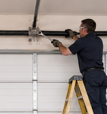 technician replacing torsion springs
