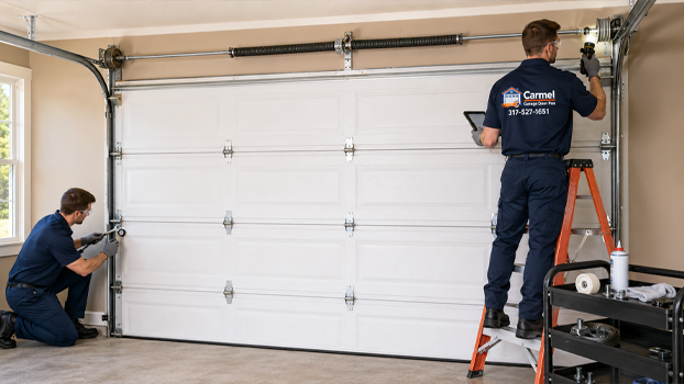 inspecting garage door cables, drums, rollers, tracks, hinges, and hardware for hidden wear